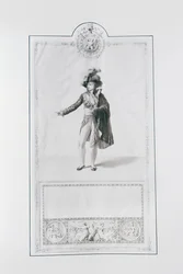 Traje de un príncipe gran dignatario para la coronación del emperador Napoleón I y la emperatriz Josefina en París el 2 de diciembre de 1804, ilustración del «Livre du Sacre», publicado en París, 1804-15